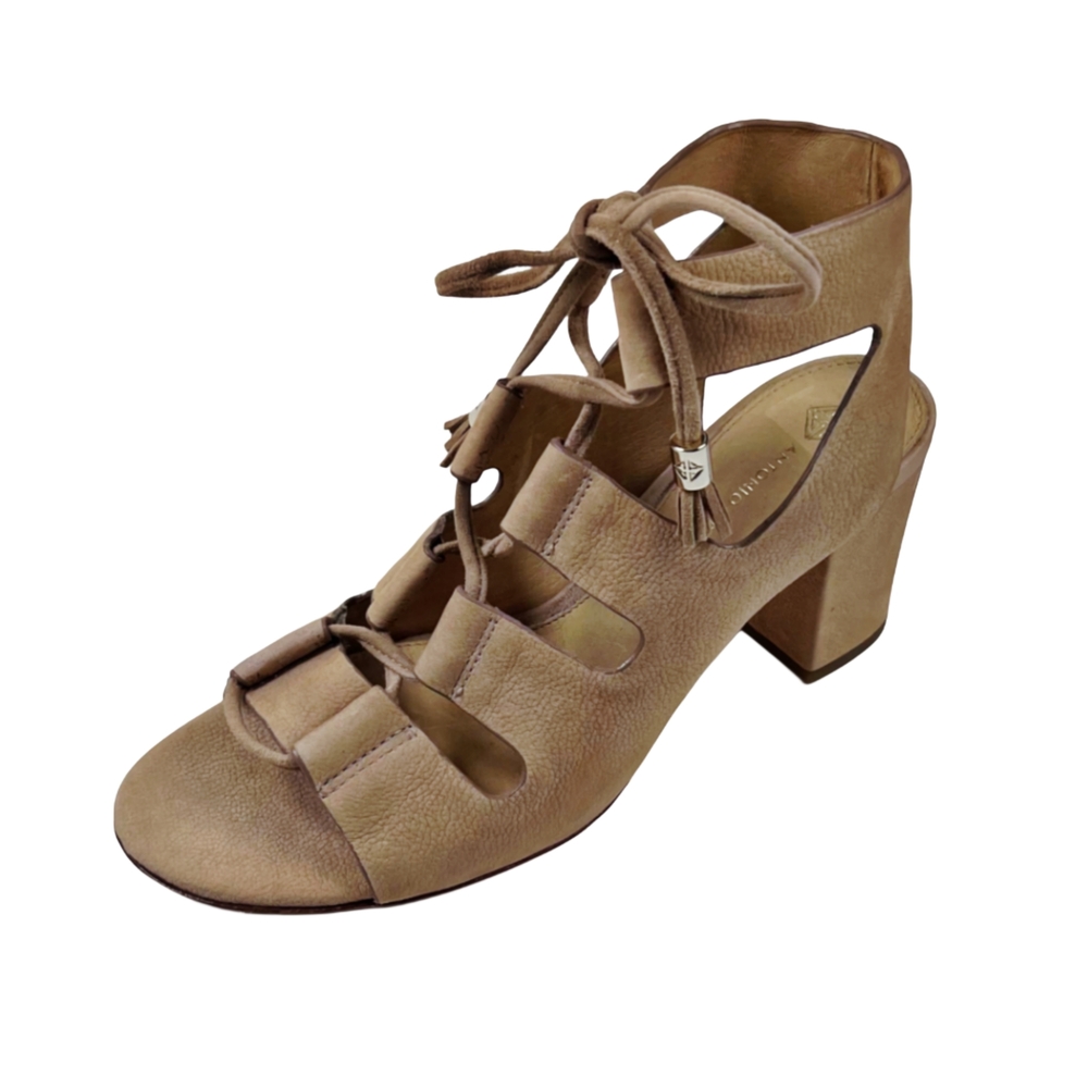ANTONIO MELANI Tan Lace-Up Chunky Heeled Sandals SZ 6.5